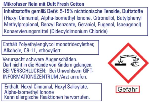 Mikrofaser Rein Spezial Vollwaschmittel Fresh Cotton